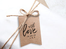 Load image into Gallery viewer, Flag-shaped &quot;with love&quot; gift tags for your custom wedding and party favours