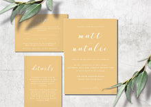 Load image into Gallery viewer, Gold acrylic classic wedding invitation design with modern calligraphy
