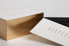 Load image into Gallery viewer, Letterpress Look Gold Edge Business Cards Print With Deboss
