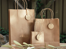 Load image into Gallery viewer, Kraft brown paper bag with ribbon and personalised tags
