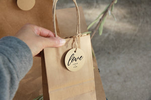 Kraft brown paper bag with personalised tags