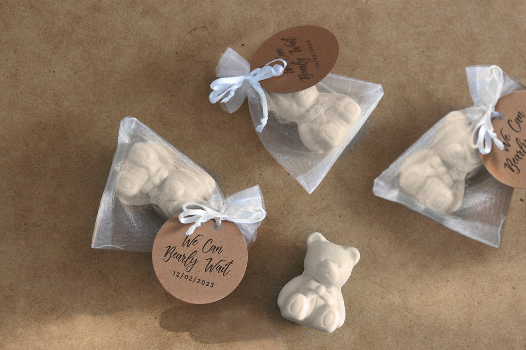 Australian made Teddy bear soap for your event favour with personalised kraft tags
