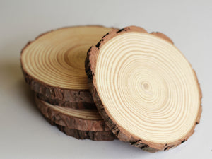 Bulk pack Wood slice coaster 13-16 cm