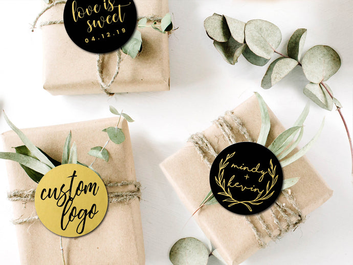 Metallic gold custom stickers with your logo for your shop