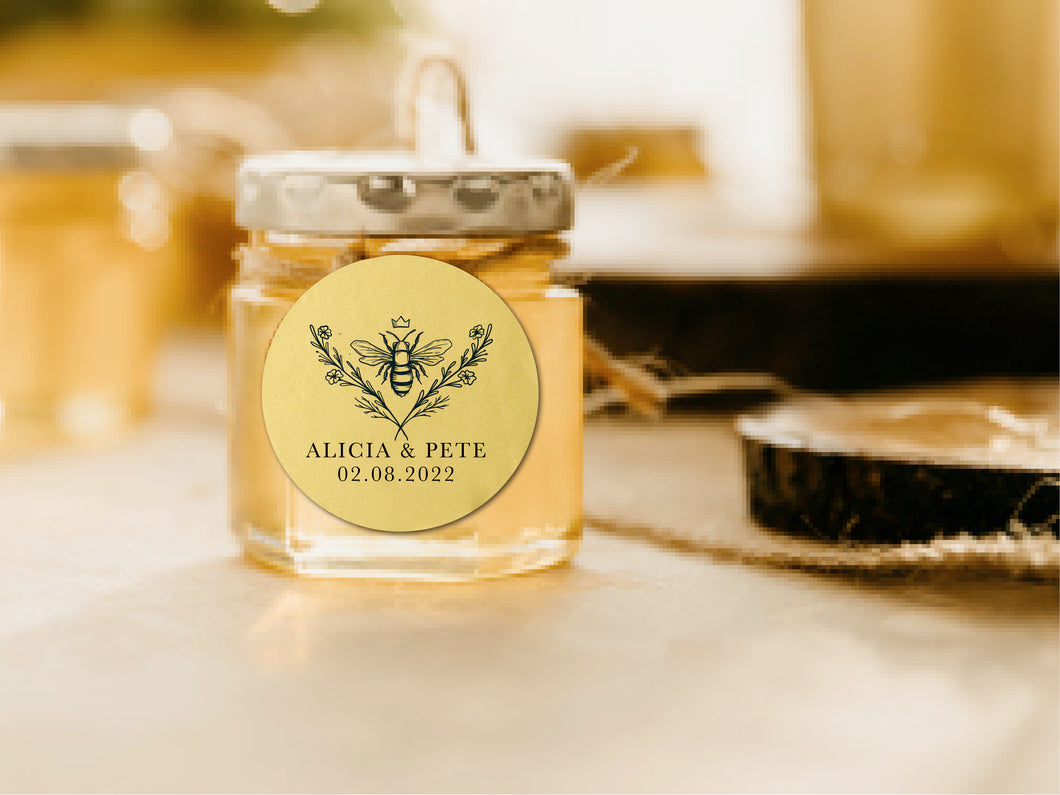Honey stickers for your wedding favour in a modern font and design