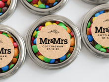 Load image into Gallery viewer, Silver tins with see through window for your wedding, party or event with custom message
