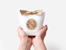 Load image into Gallery viewer, Standard White Wedding or Party Favour Boxes with customised rustic Kraft label