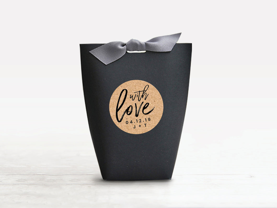 Large Black Wedding or Party Favour Boxes with customised rustic Kraft label