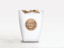 Load image into Gallery viewer, Large White Wedding or Party Favour Boxes with customised rustic Kraft label
