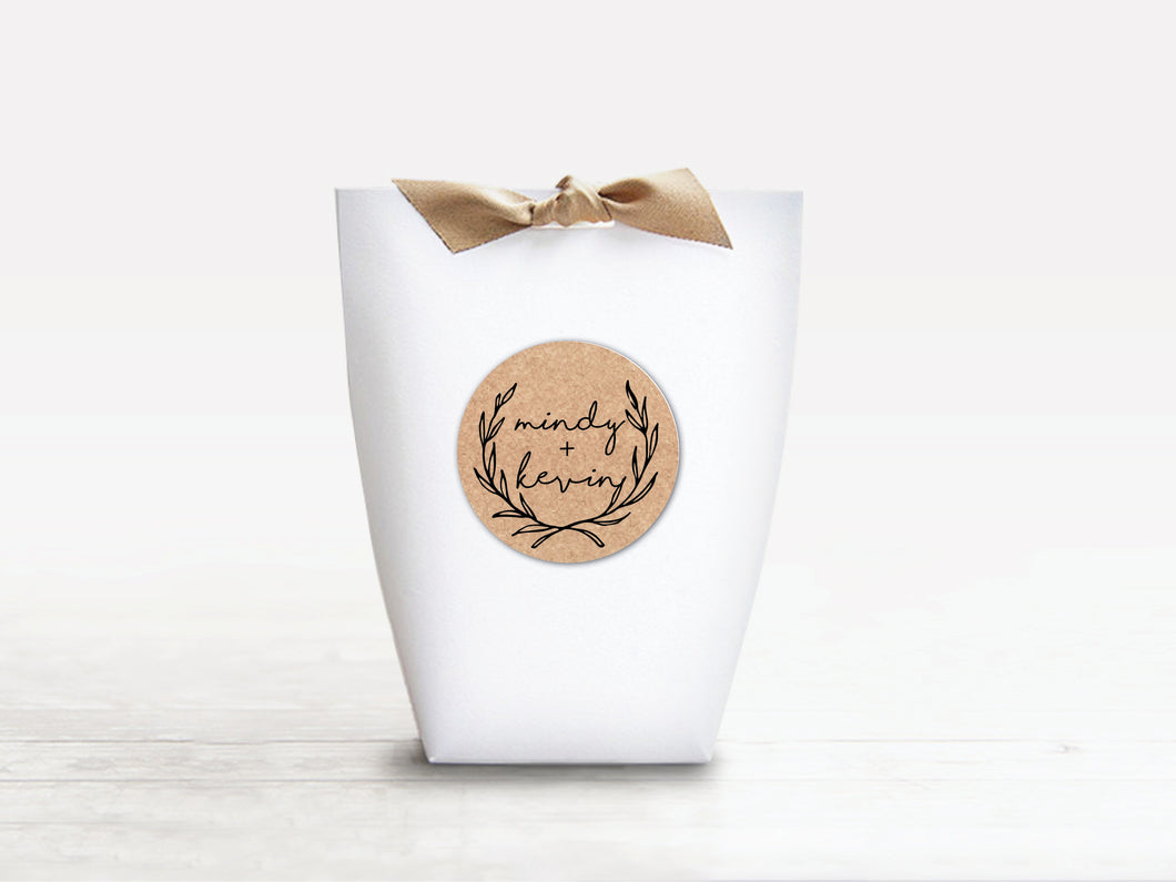 Large White Wedding or Party Favour Boxes with customised rustic Kraft label