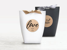 Load image into Gallery viewer, Large White Wedding or Party Favour Boxes with customised rustic Kraft label