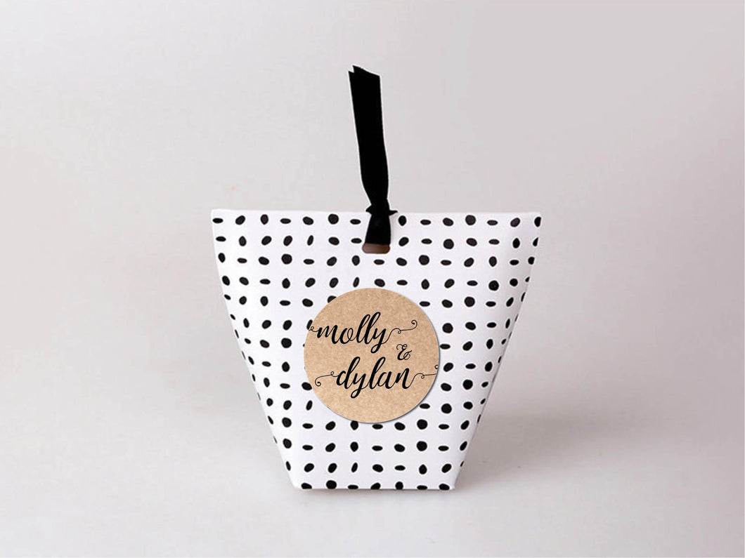 Standard Patterned Wedding or Party Favour Boxes with customised rustic Kraft label