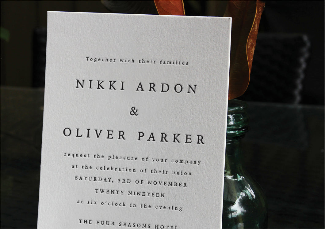 Classic letterpress wedding invitation design