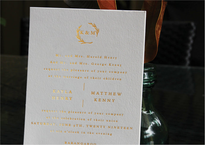 Blush pink letterpress wedding invitation design