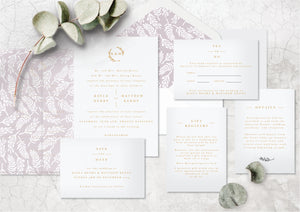 Blush pink letterpress wedding invitation design