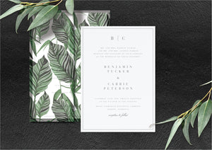 Classic letterpress wedding invitation design - green suite