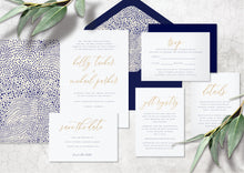 Load image into Gallery viewer, Navy blue modern letterpress wedding invitation design