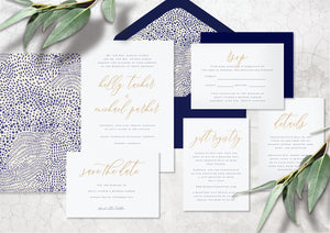 Navy blue modern letterpress wedding invitation design