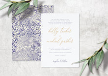 Load image into Gallery viewer, Navy blue modern letterpress wedding invitation design