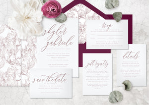 Mauve pink letterpress wedding invitation design