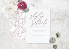 Load image into Gallery viewer, Mauve pink letterpress wedding invitation design