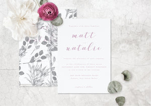 Dusty pink modern letterpress wedding invitation design