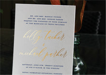 Load image into Gallery viewer, Navy blue modern letterpress wedding invitation design