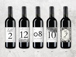 Custom Wedding Table Number Wine Label