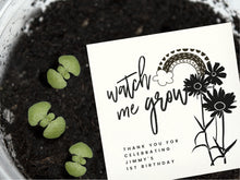 Load image into Gallery viewer, Watch Me Grow seed packet as custom birthday party favours