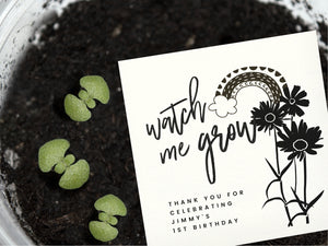 Watch Me Grow seed packet as custom birthday party favours