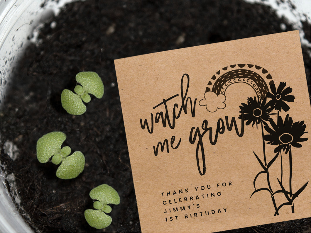 Watch Me Grow seed packet as custom birthday party favours