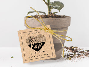 Square let love grow gift tags for your custom wedding and party favours