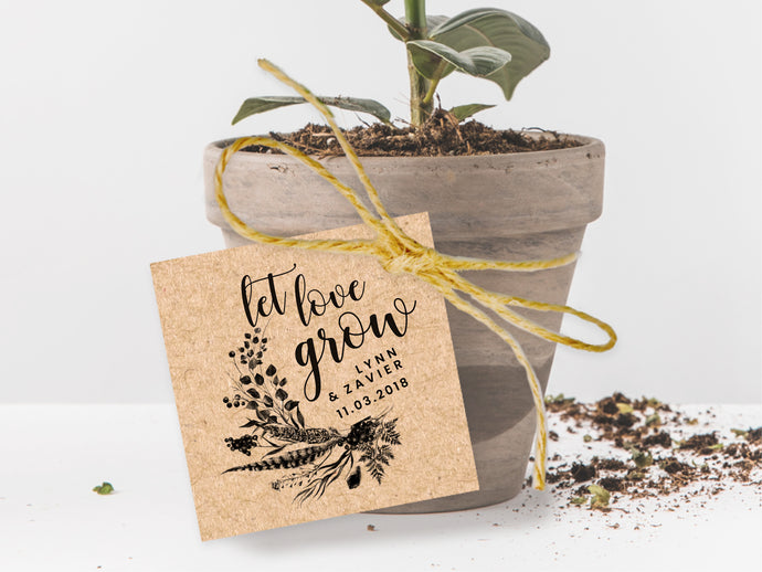 Square let love grow gift tags for your custom wedding and party favours