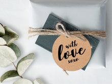 Load image into Gallery viewer, Round &quot;with love&quot; gift tags for your custom wedding and party favours