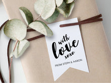 Load image into Gallery viewer, Flag-shaped &quot;with love&quot; gift tags for your custom wedding and party favours