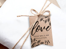 Load image into Gallery viewer, Flag-shaped &quot; love&quot; gift tags for your custom wedding and party favours