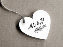 Load image into Gallery viewer, Heart-shaped wedding initial gift tags for your custom wedding and party favours