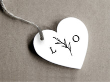 Load image into Gallery viewer, Heart-shaped wedding initial gift tags for your custom wedding and party favours