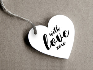 Heart-shaped "with love" gift tags for your custom wedding and party favours