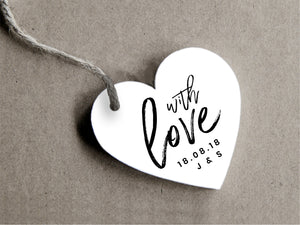 Heart-shaped "with love" gift tags for your custom wedding and party favours