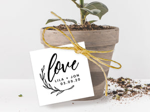 Square "love" gift tags for your custom wedding and party favours