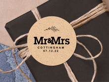 Load image into Gallery viewer, Custom Mr &amp; Mrs name stickers with a classic font and modern design