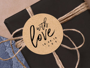 Custom wedding stickers "with love" with a calligraphy font modern design