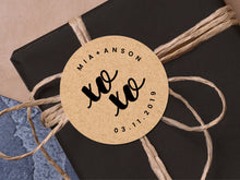 Load image into Gallery viewer, Custom xoxo wedding stickers with a calligraphy font modern design