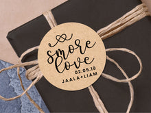 Load image into Gallery viewer, Custom &quot;smore love&quot; wedding stickers with a calligraphy font modern design