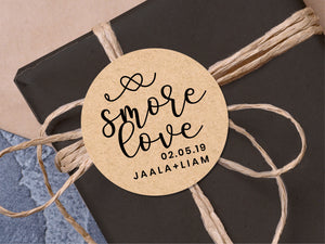 Custom "smore love" wedding stickers with a calligraphy font modern design