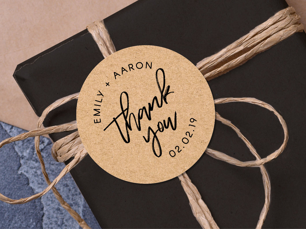Custom thank you wedding stickers with a calligraphy font modern design