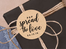 Load image into Gallery viewer, Custom &quot;spread the love&quot; with initial wedding stickers with a calligraphy font and modern design