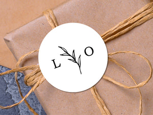 Custom initial wedding stickers with a calligraphy font and modern design