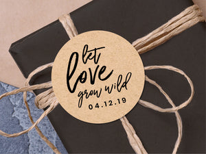 Popular "let love grow wild" wedding stickers with a calligraphy font and modern design